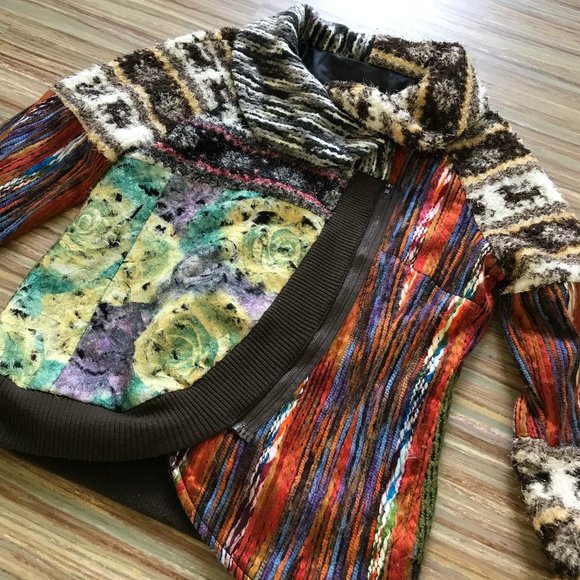 Elena Wang Colorful Textured Patchwork Zip Up Cardigan Jacket Top NWOT - Picture 5 of 10